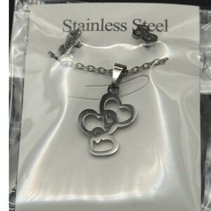 Stainless Steel Heart Pendant Necklace and Matching Earrings Set